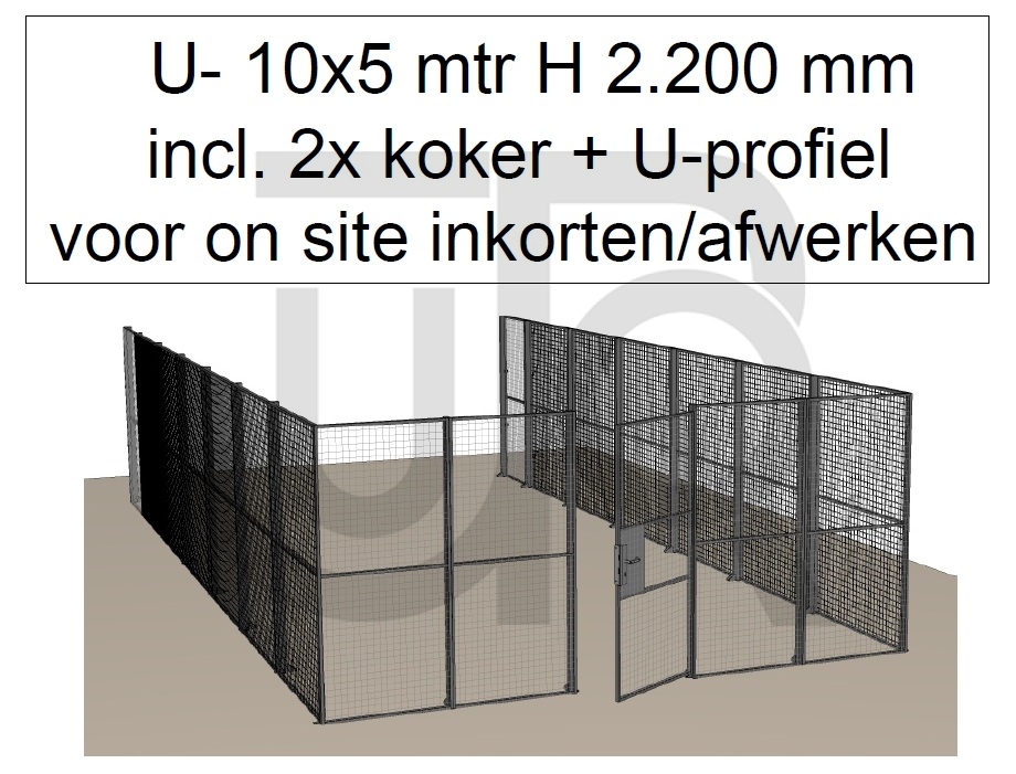 Scheidingswand Troax U-vorm, 5009x10051x2200 mm (BxLxH) incl. 1 afsluitbare deur-0