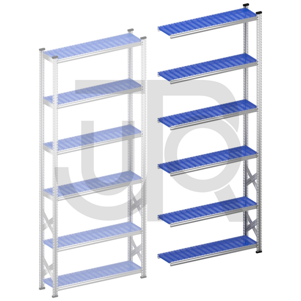 Legbordstelling H3028 x D320 | blauwe kunststof legborden | aanbouwset vak 1200 mm-0